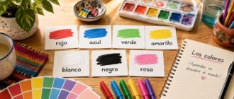 Цвета на испанском языке с переводом: rojo, azul, verde, amarillo, blanco и negro