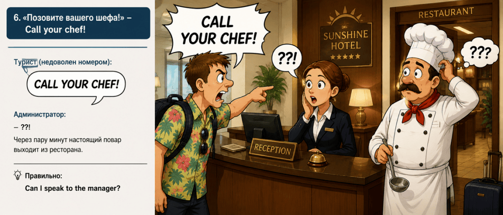Ошибка в английском: Call your chef вместо Can I speak to the manager