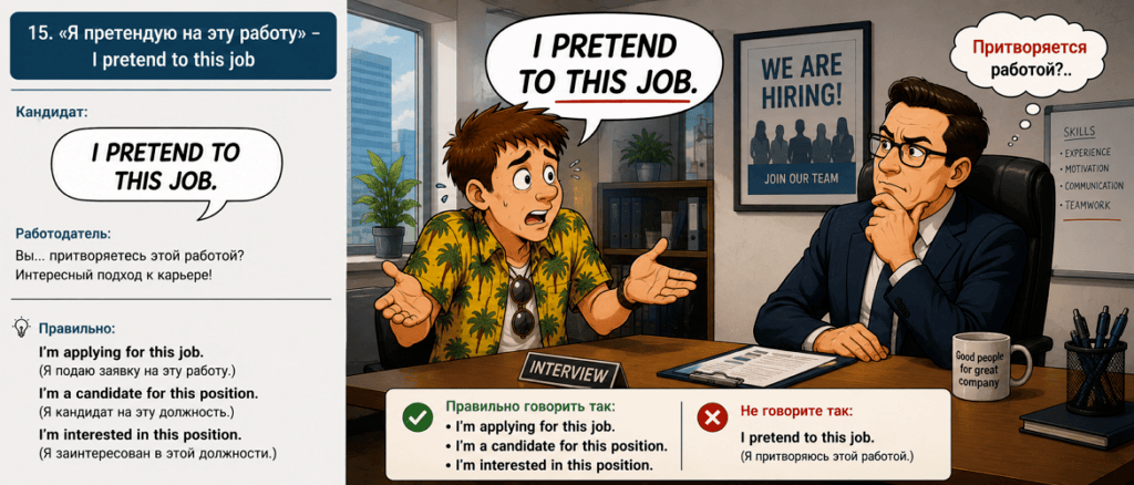 Ошибка в английском: I pretend to this job на собеседовании