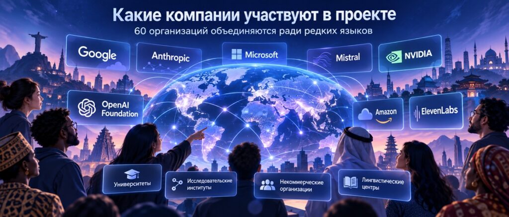 Компании и организации, участвующие в проекте по развитию ИИ для редких языков