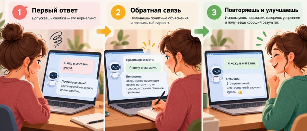 Повторение одного диалога с ChatGPT помогает исправлять ошибки и увереннее говорить на иностранном языке